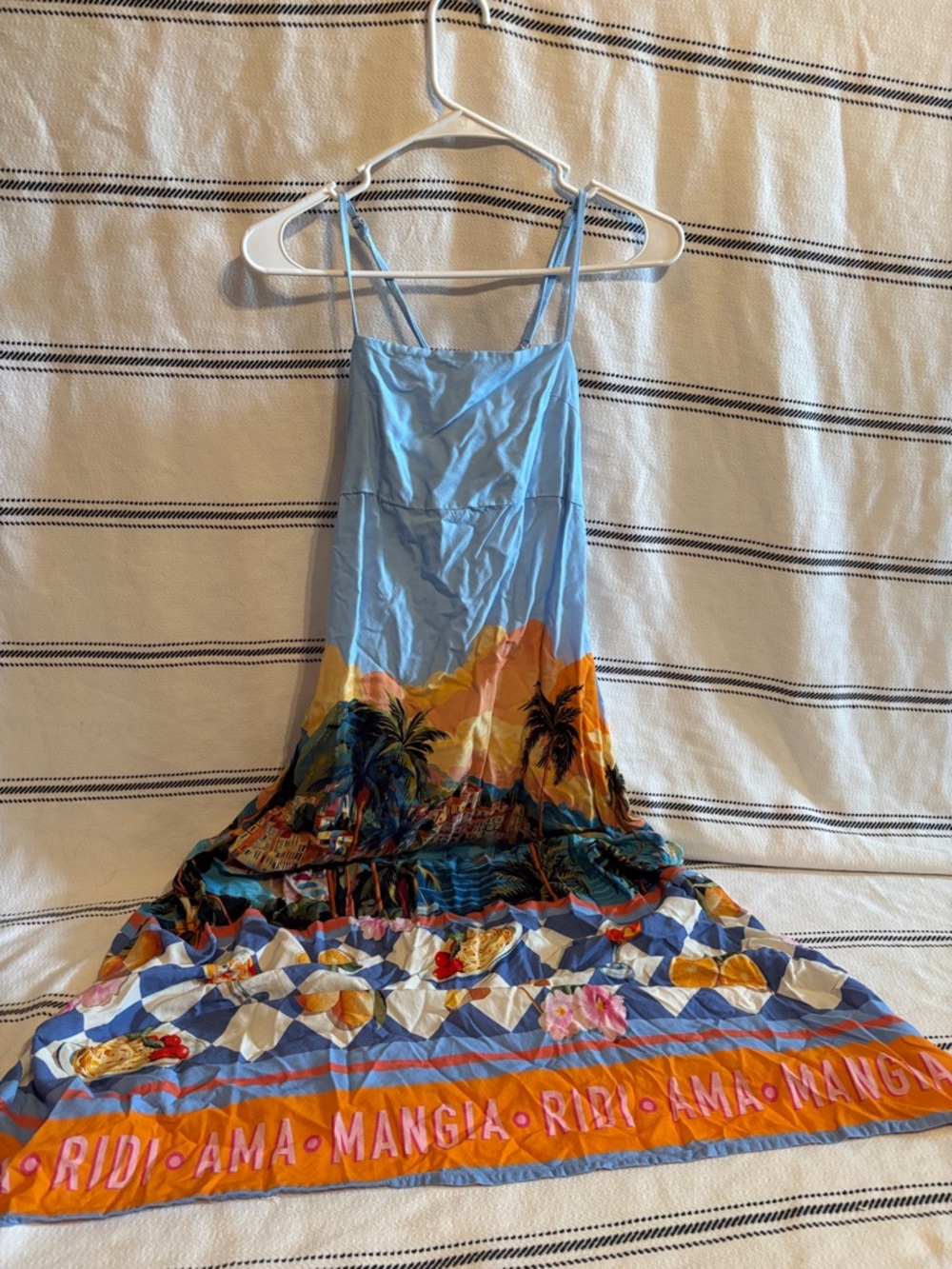 Light Blue Tropical Print Spaghetti-Strap Sundress